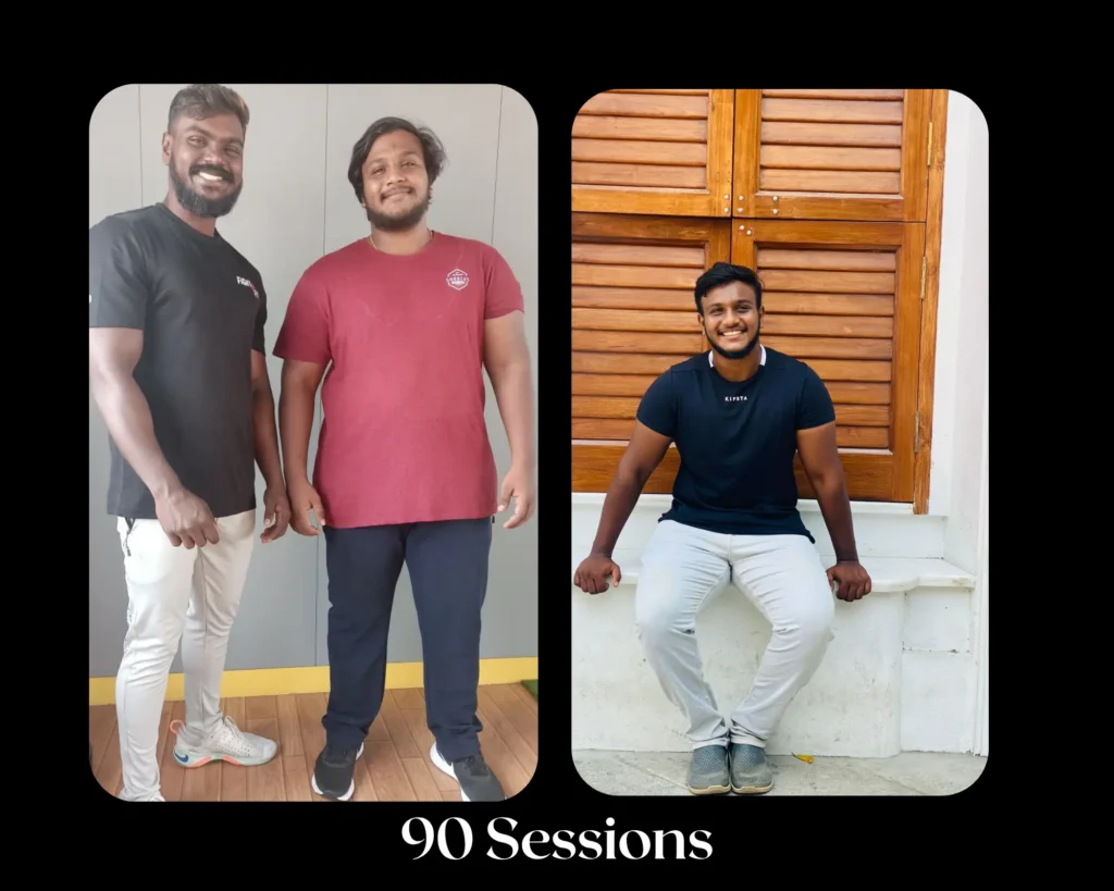 Before and after body transformation from 130 kg to 90 kg