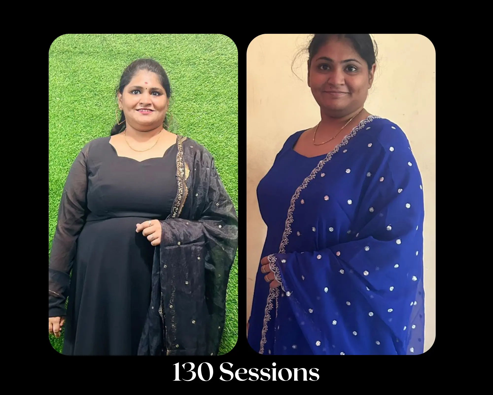Before and after body transformation showing a 13 kg weight loss and improved muscle definition