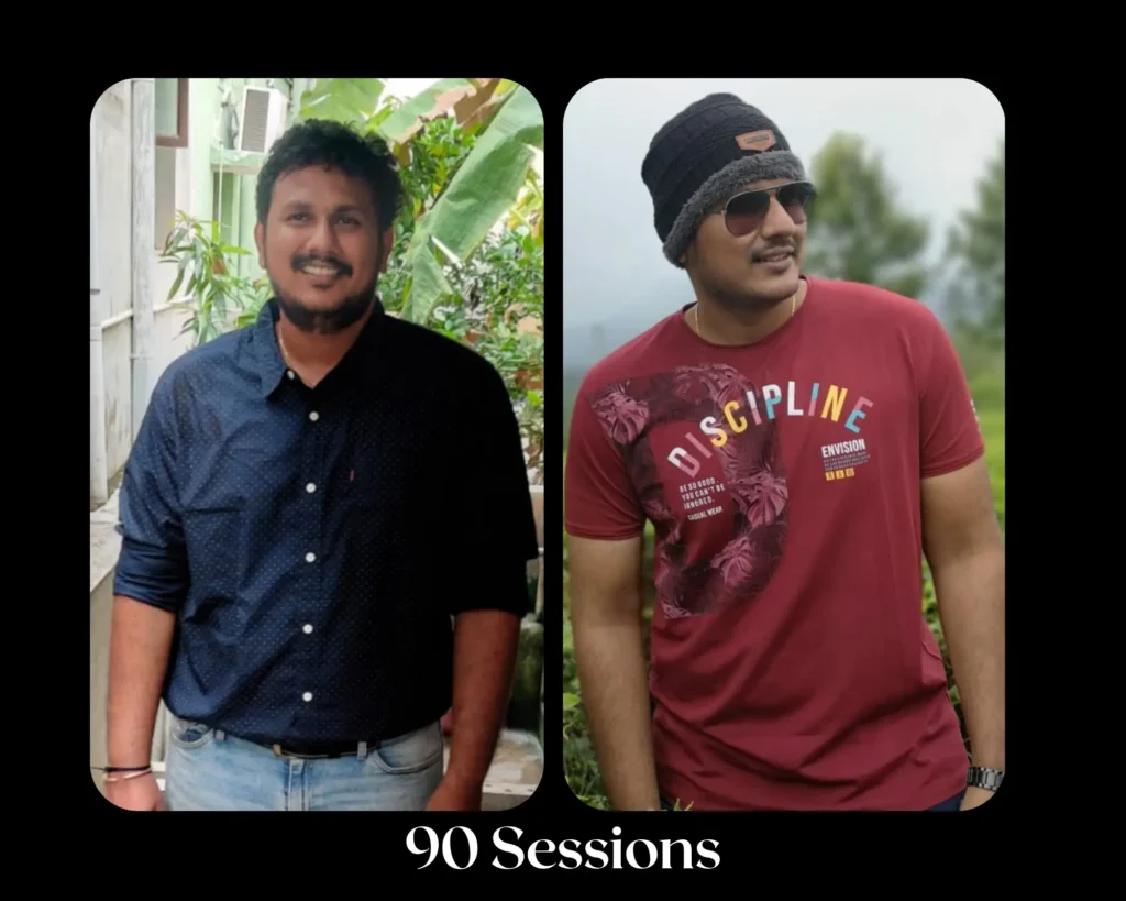 Client before and after losing 10 kg through a personalized fitness program